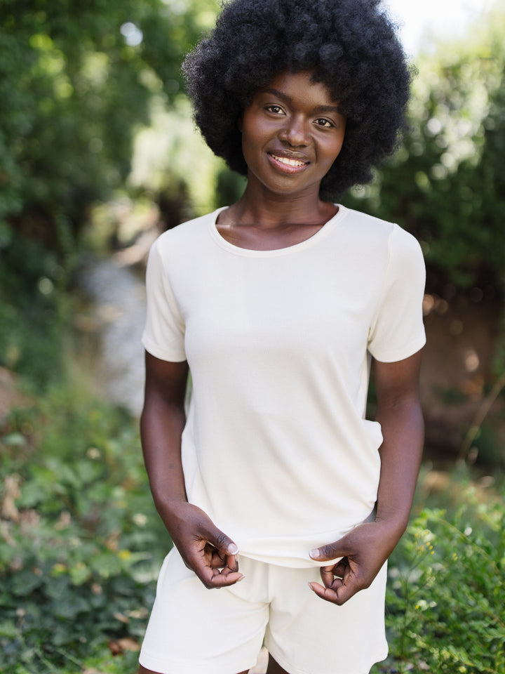 Women's Rib-Knit Bamboo Lounge T-Shirt - White