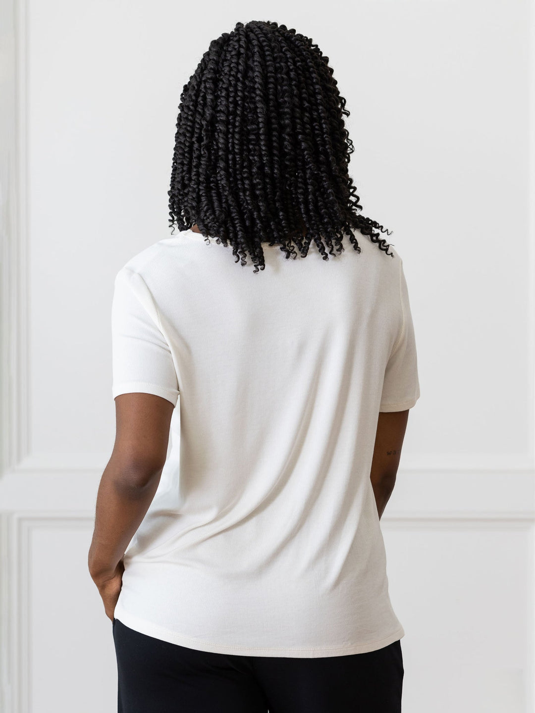 Women's Rib-Knit Bamboo Lounge T-Shirt - White