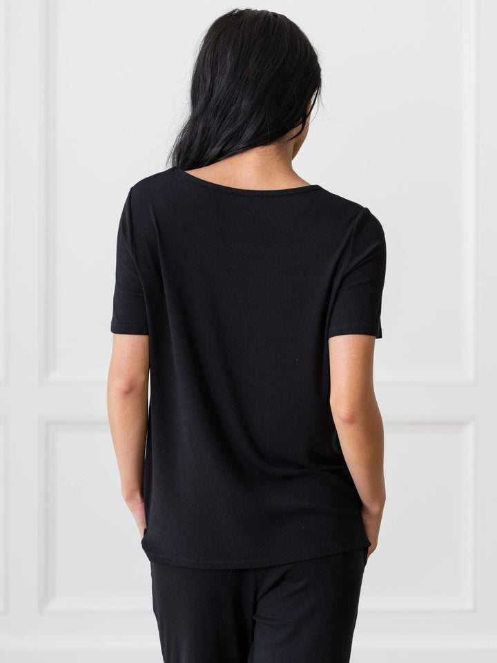 Women's Rib-Knit Bamboo Lounge T-Shirt - Black