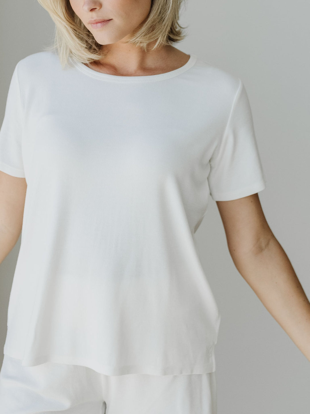 Women's Rib-Knit Bamboo Lounge T-Shirt - White