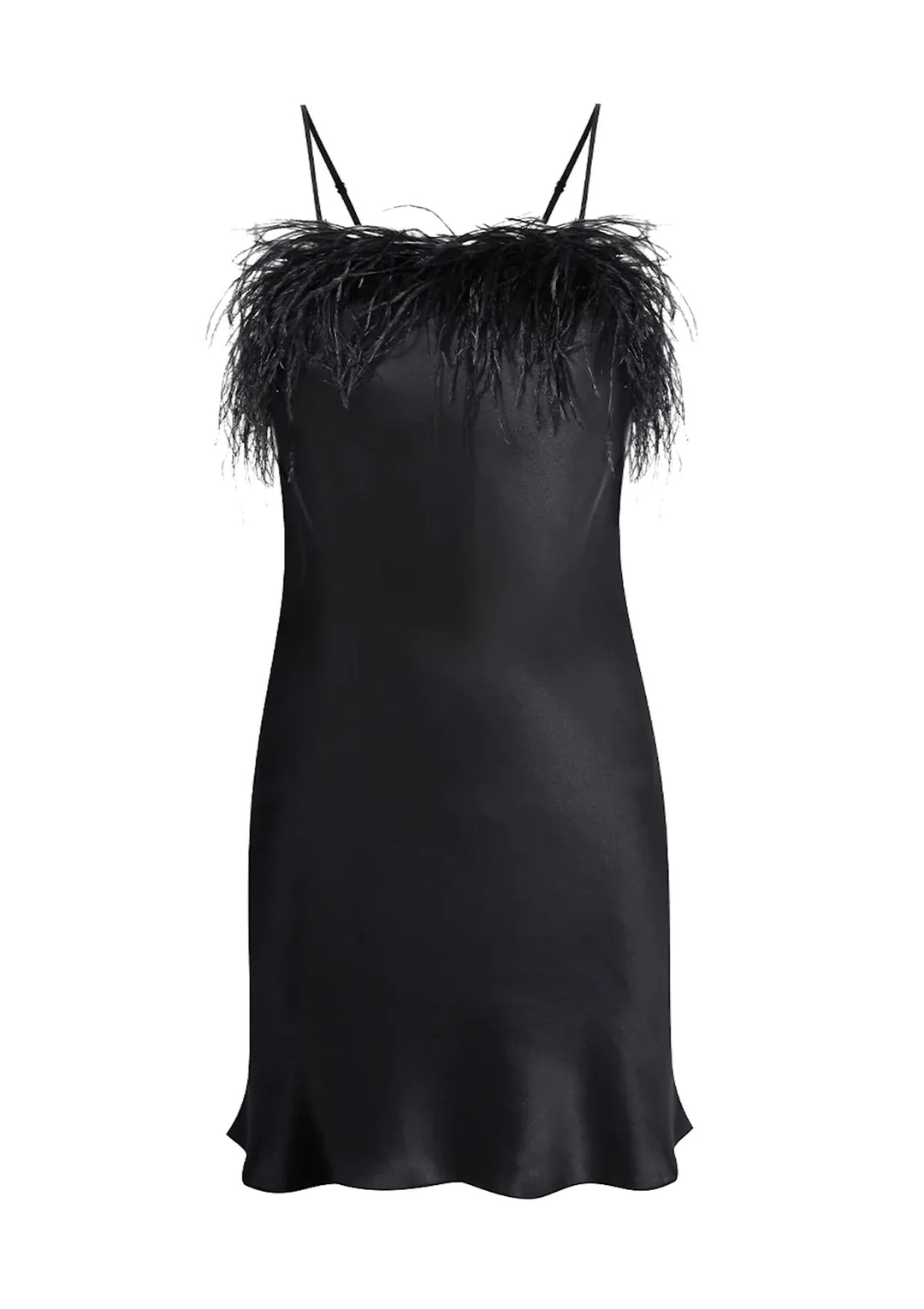 Black Feather Trim Short Slip Dress