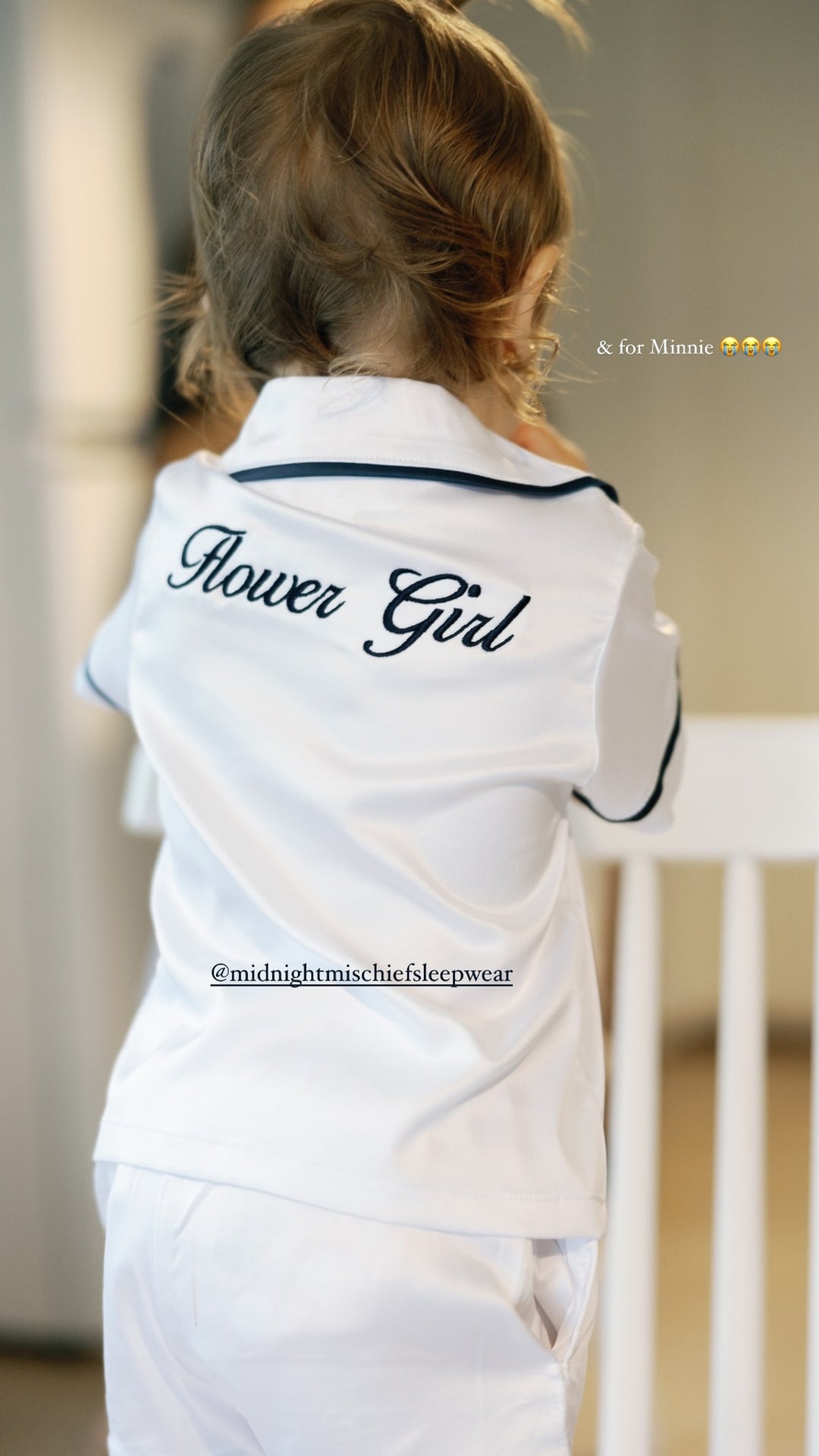 Kids Satin Personalised Pyjama Set - Short Sleeve White/Navy