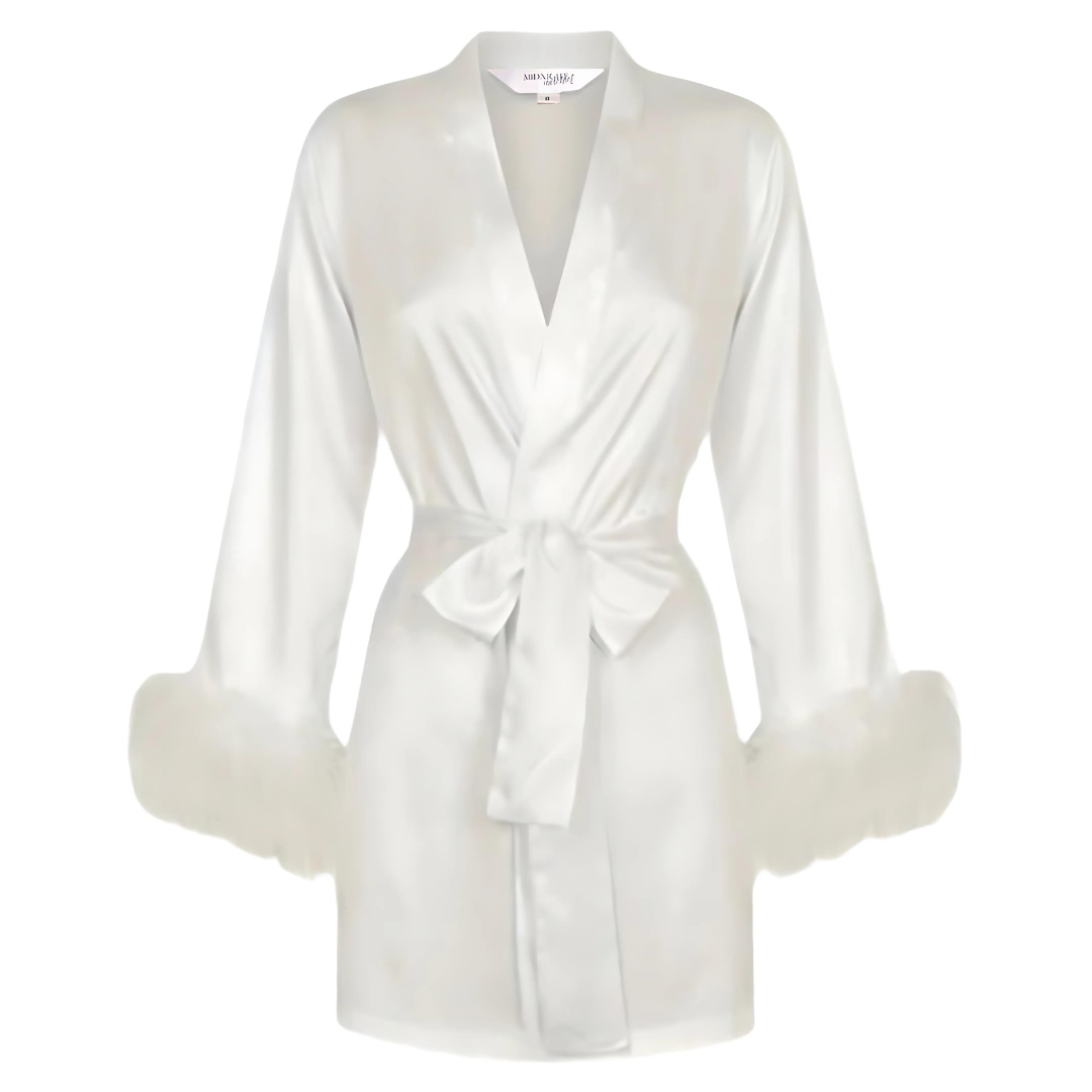 Ivory Satin Feather Short Robe