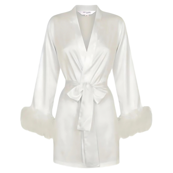 Ivory Satin Feather Short Robe