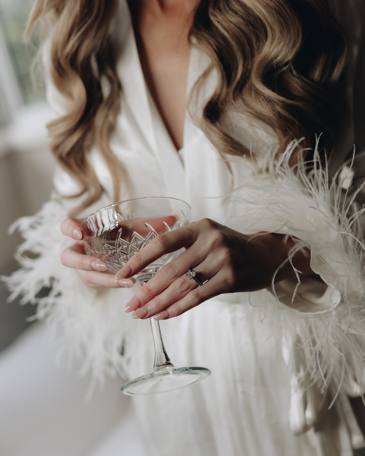 Ivory Satin Feather Short Robe