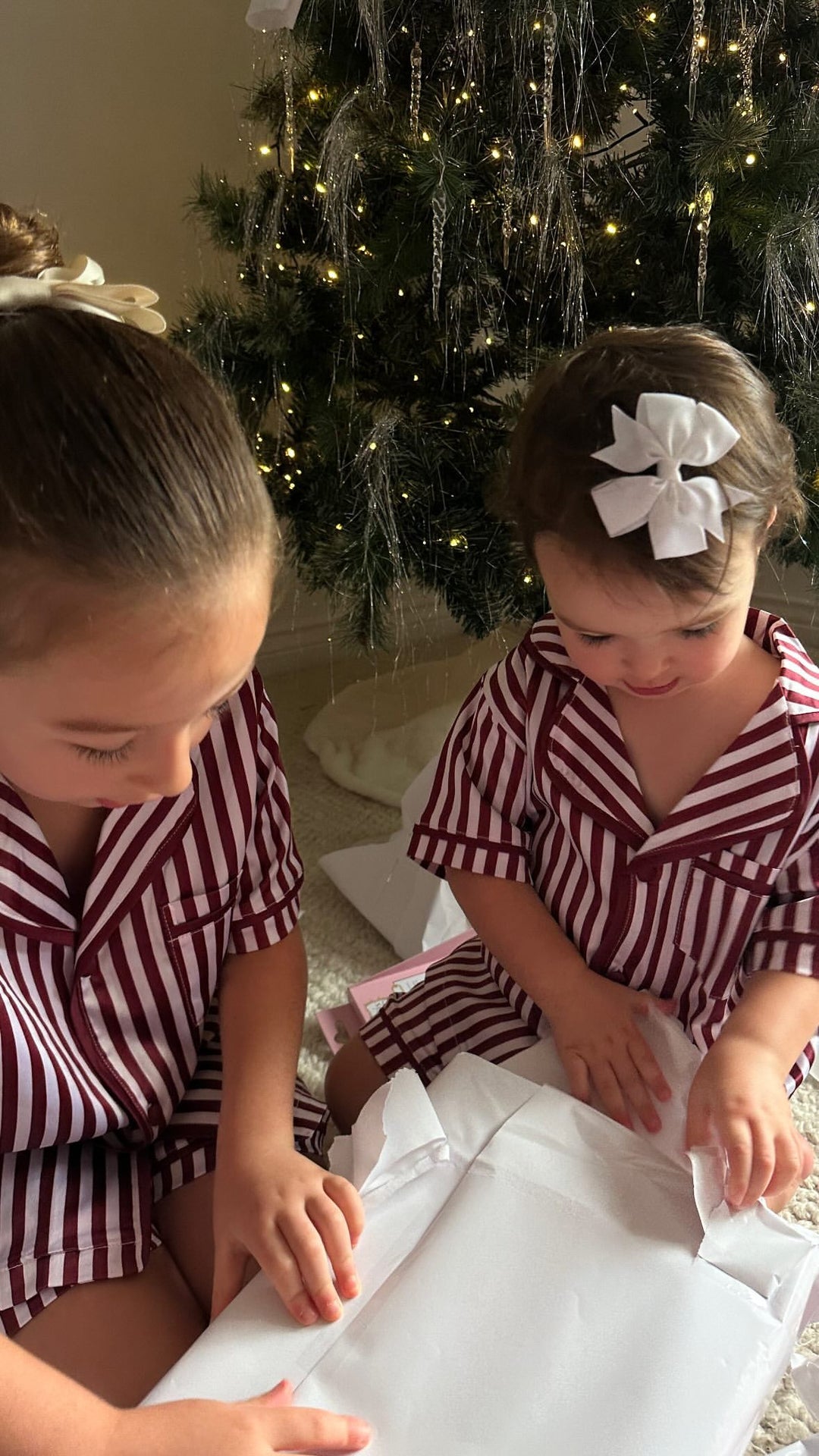Kids Satin Personalised Pyjama Set - Maroon/Light Pink Stripes