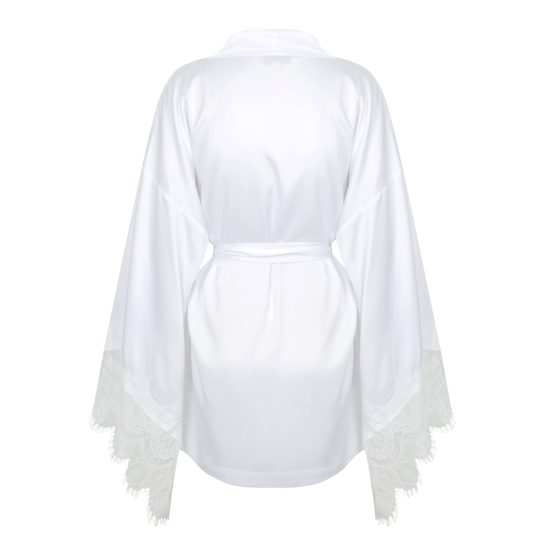 Satin Personalised White Lace Short Robe - White Lace Details