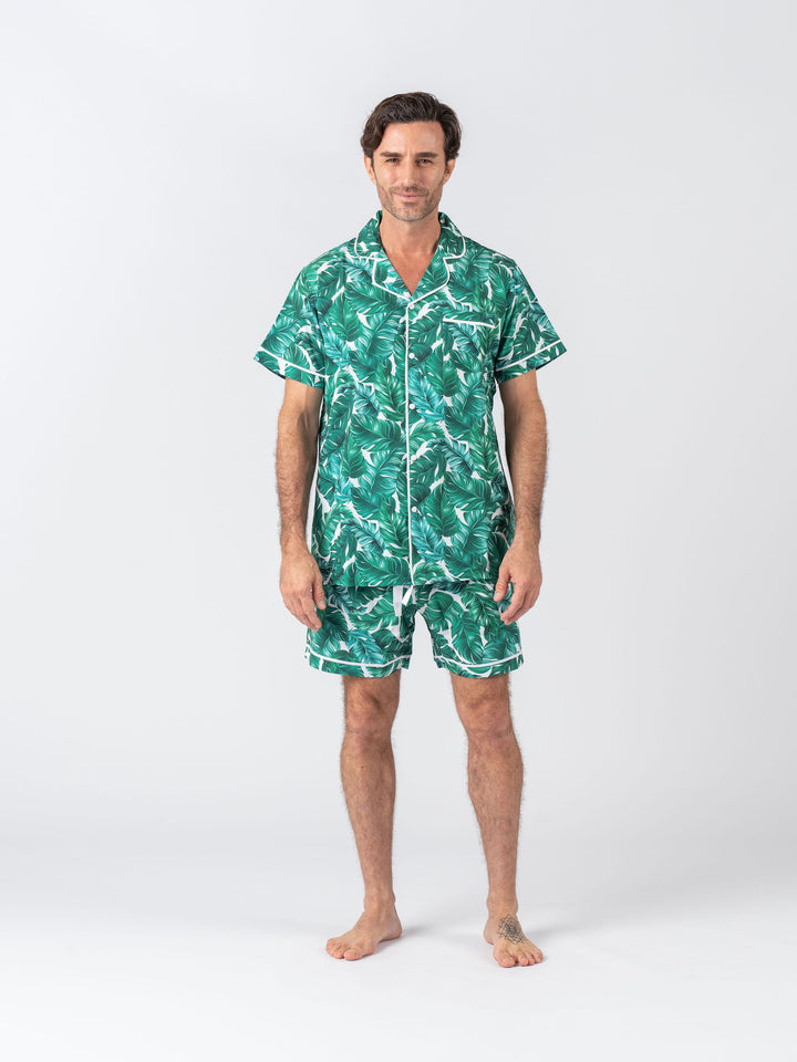 Personalised Men's Satin Pyjama Set - Hamptons Short Sleeve