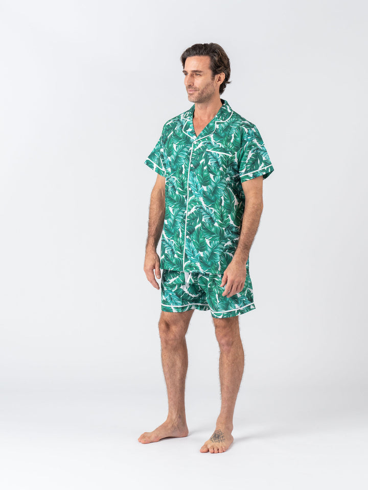 Personalised Men's Satin Pyjama Set - Hamptons Short Sleeve