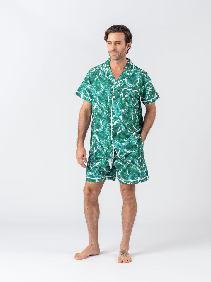 Personalised Men's Satin Pyjama Set - Hamptons Short Sleeve