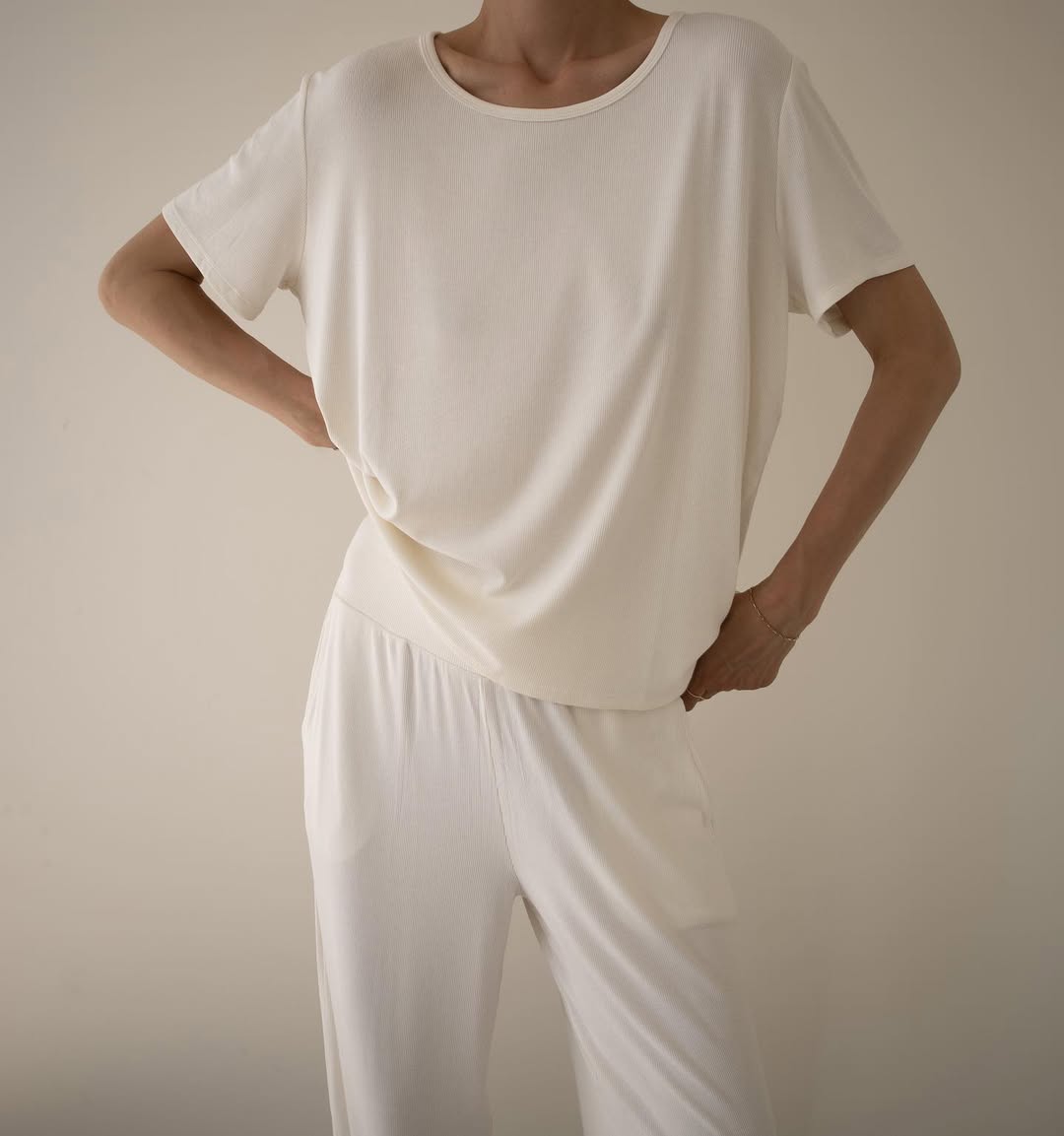 Women's Rib-Knit Bamboo Lounge T-Shirt - White