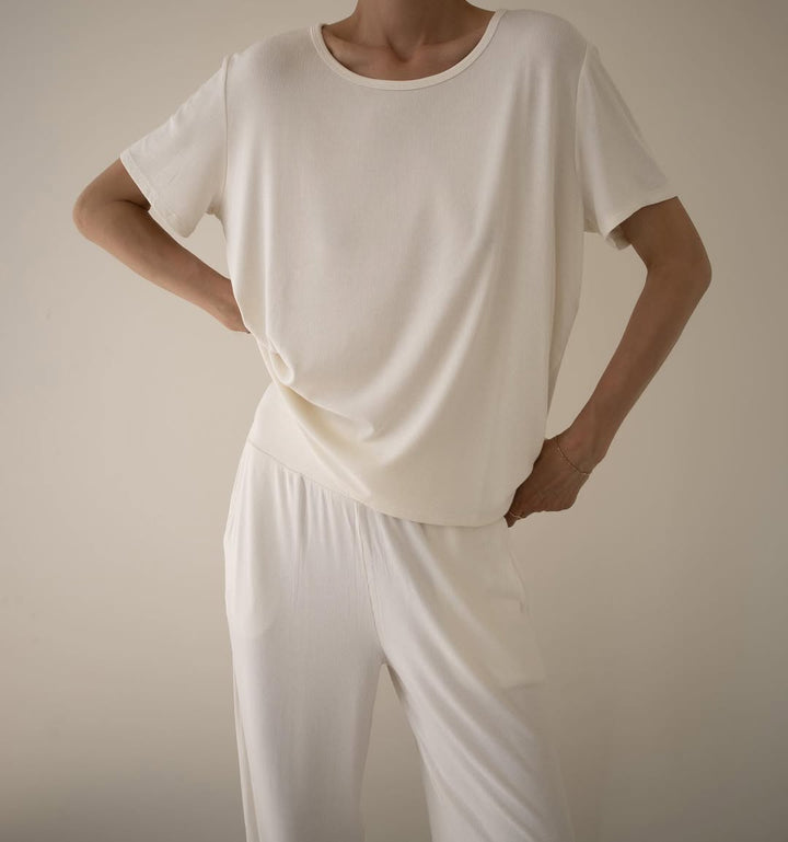 Women's Rib-Knit Bamboo Lounge T-Shirt - White