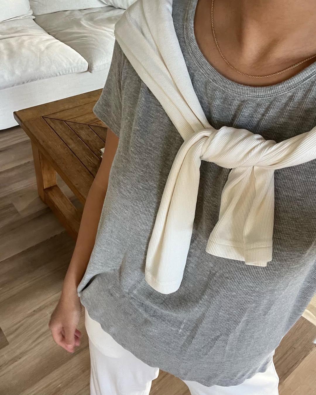 Women's Rib-Knit Bamboo Lounge T-Shirt - Grey