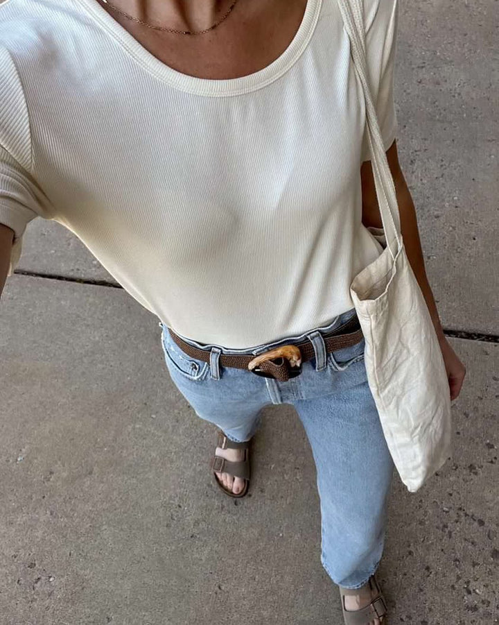 Women's Rib-Knit Bamboo Lounge T-Shirt - White