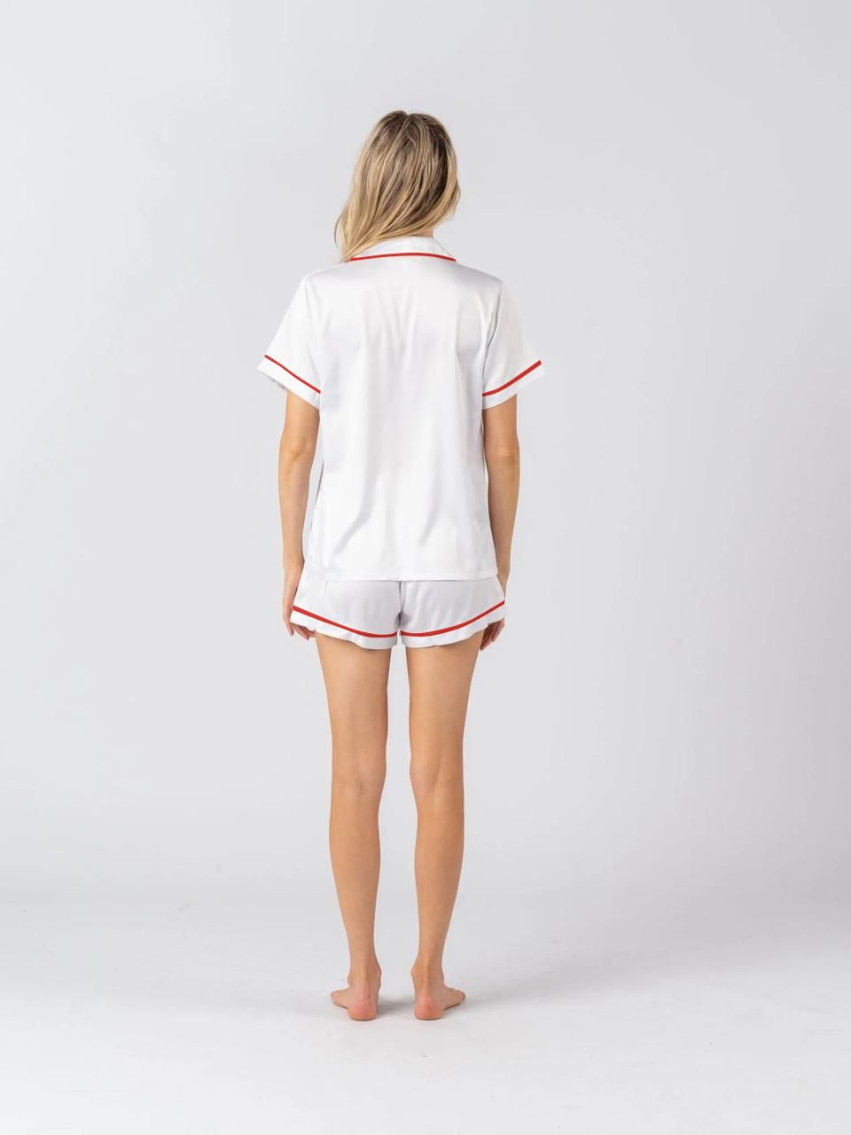 Satin Personalised Pyjama Set - Short Sleeve White/Red