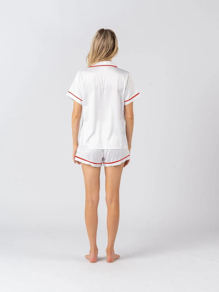 Satin Personalised Pyjama Set - Short Sleeve White/Red