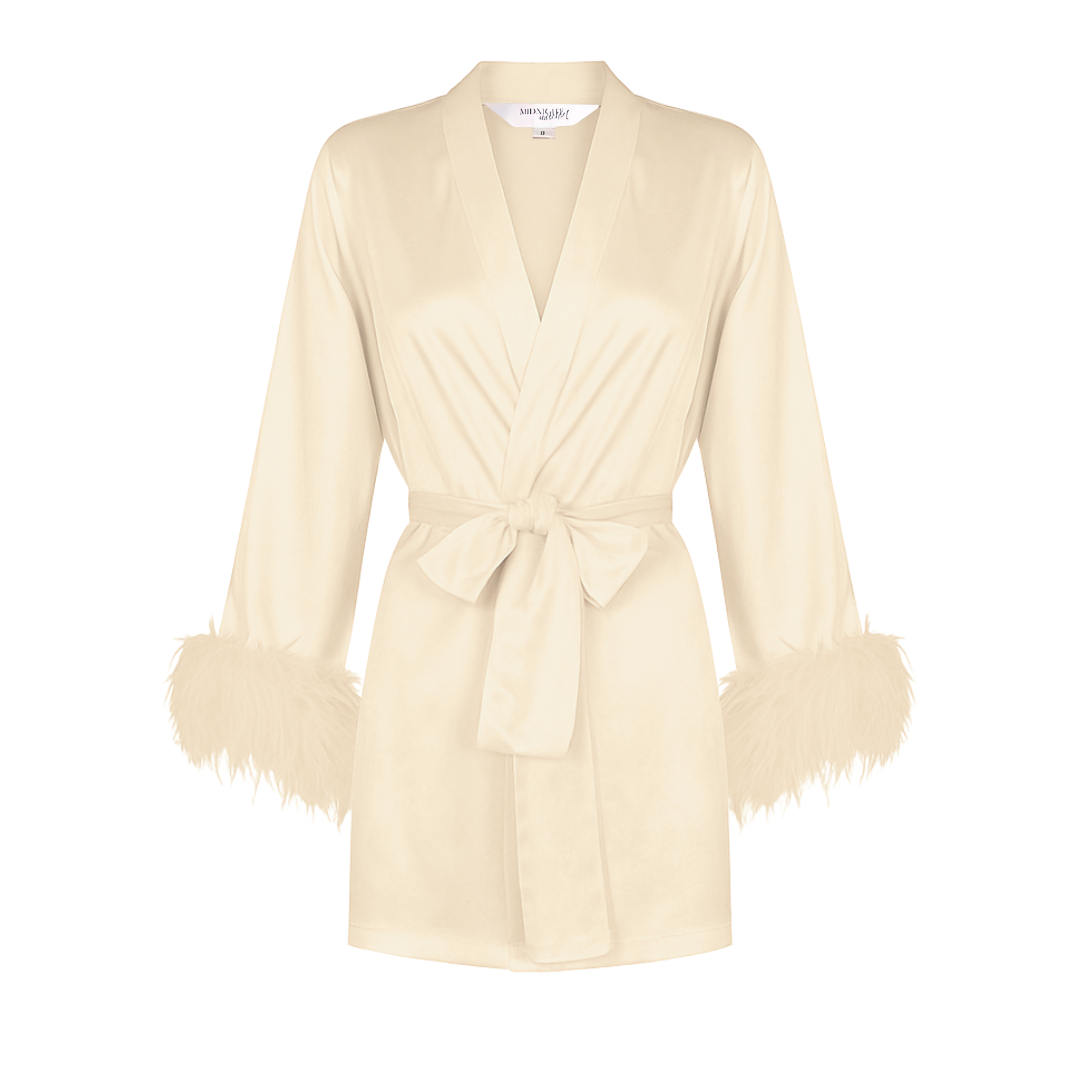 Champagne Feather Viscose Short Robe