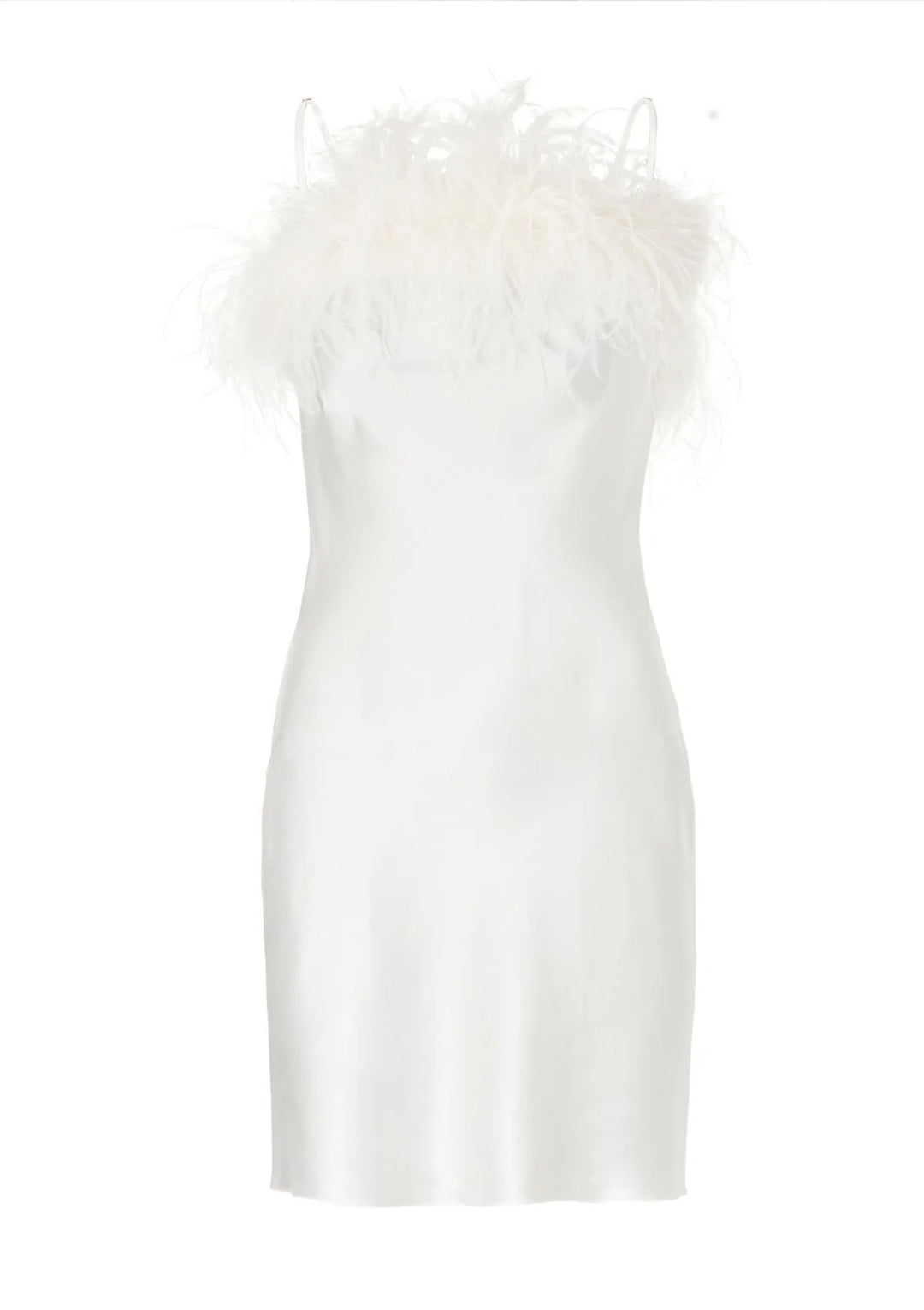 White Feather Trim Short Slip Dress