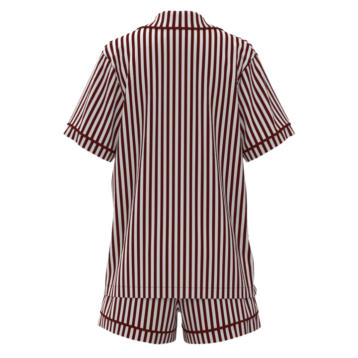 Men's Satin Personalised Pyjama Set - Maroon/Light Pink  Stripes