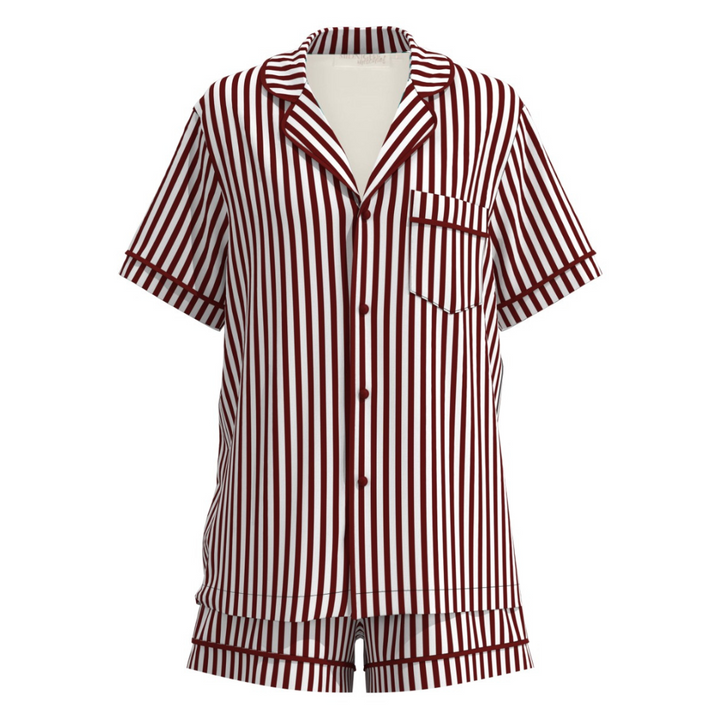 Men's Satin Personalised Pyjama Set - Maroon/Light Pink  Stripes