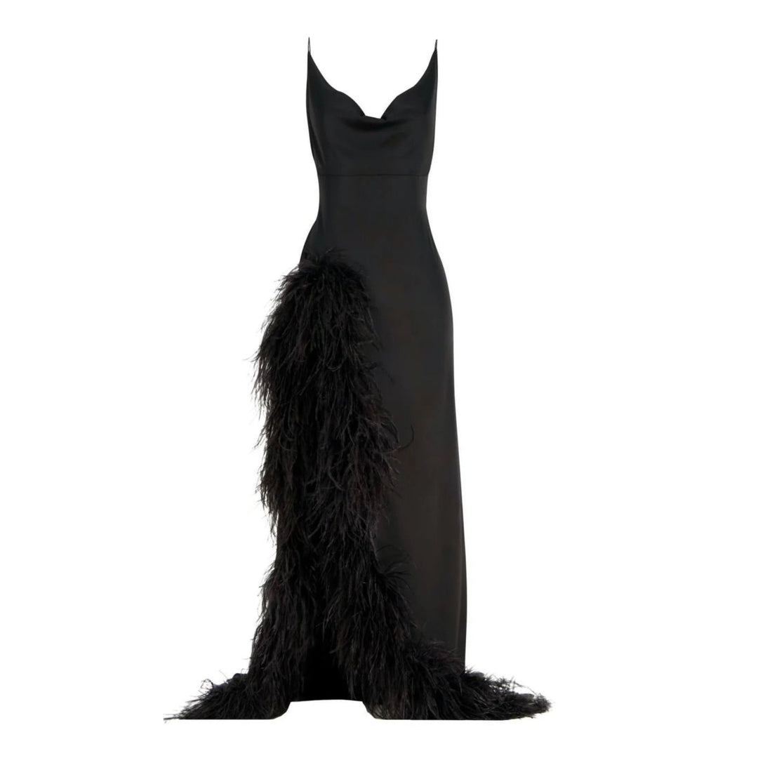 Celeste Feather Maxi Dress – Black