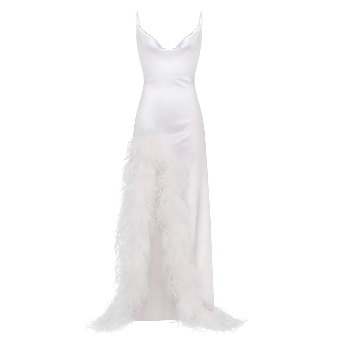NEW Feather Maxi Statement Dress - Ivory