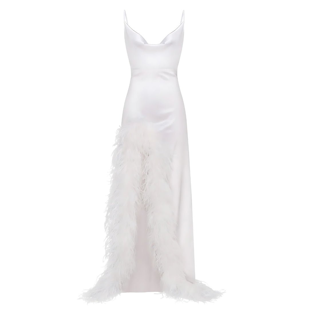 Celeste Feather Maxi Dress – Ivory