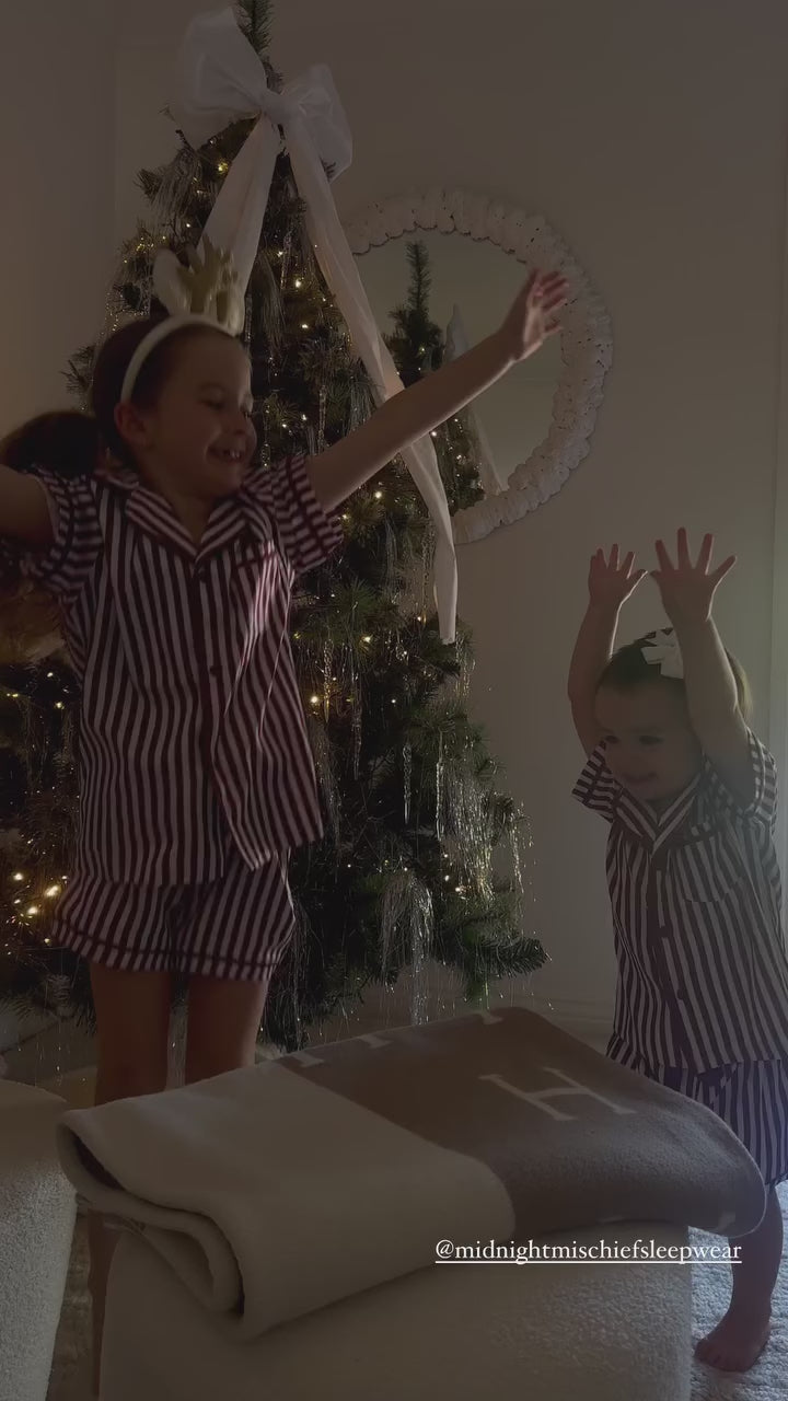 Kids Satin Personalised Pyjama Set - Maroon/Light Pink Stripes