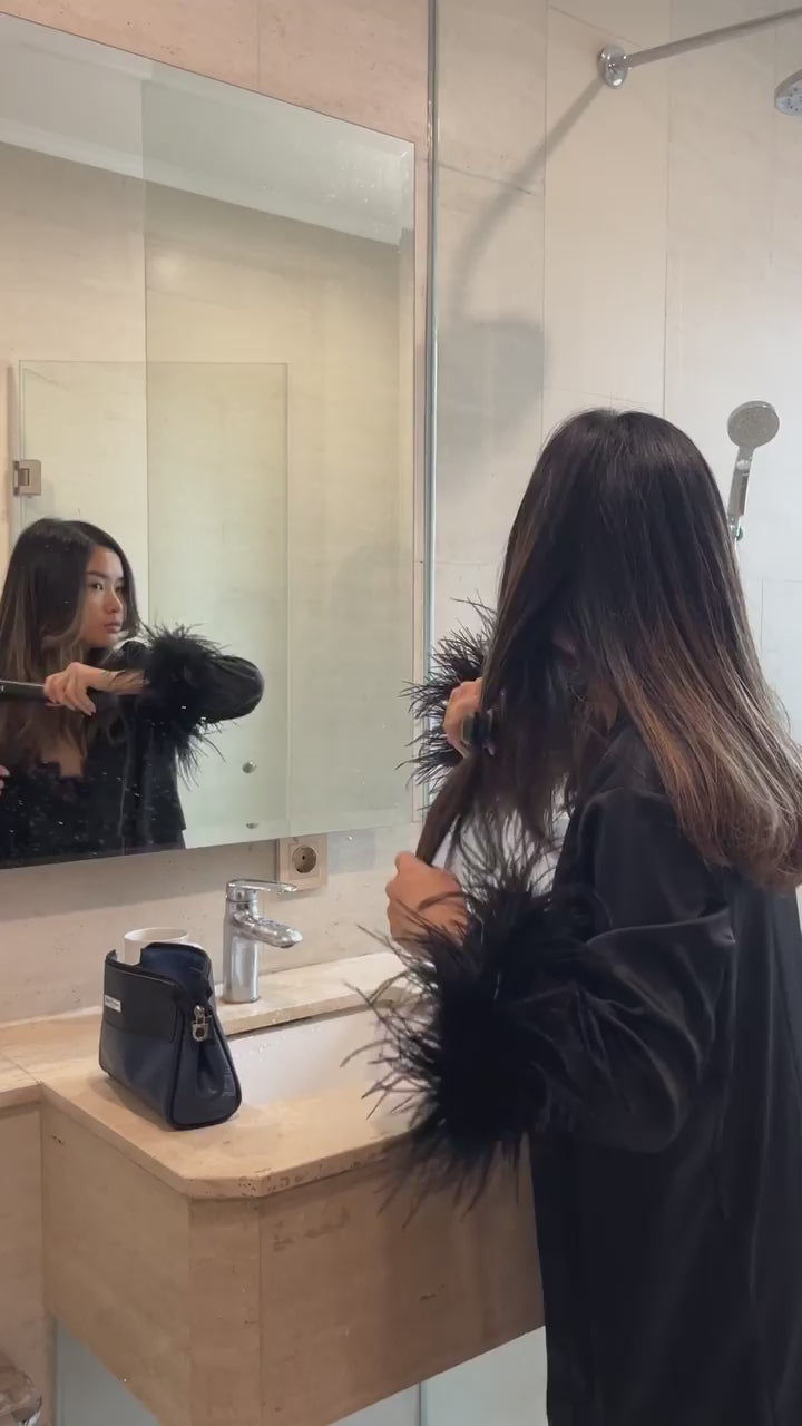 Black Satin Feather Short Robe