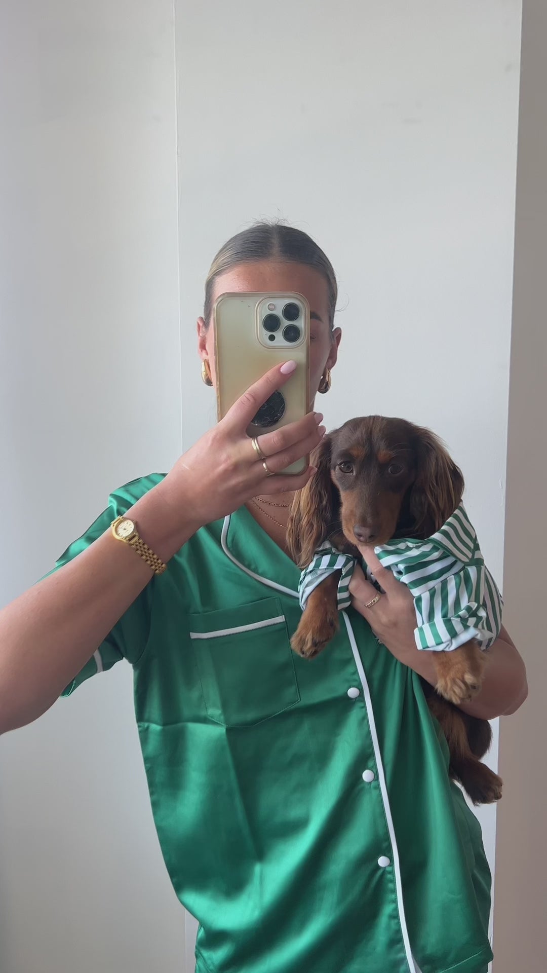 Satin Personalised Pyjama Set - Short Sleeve Emerald Green/White