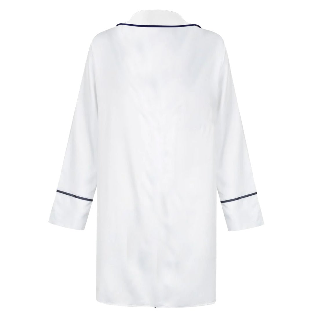 Luxe Satin Personalised Long Sleeve Boyfriend Shirt - White/Navy