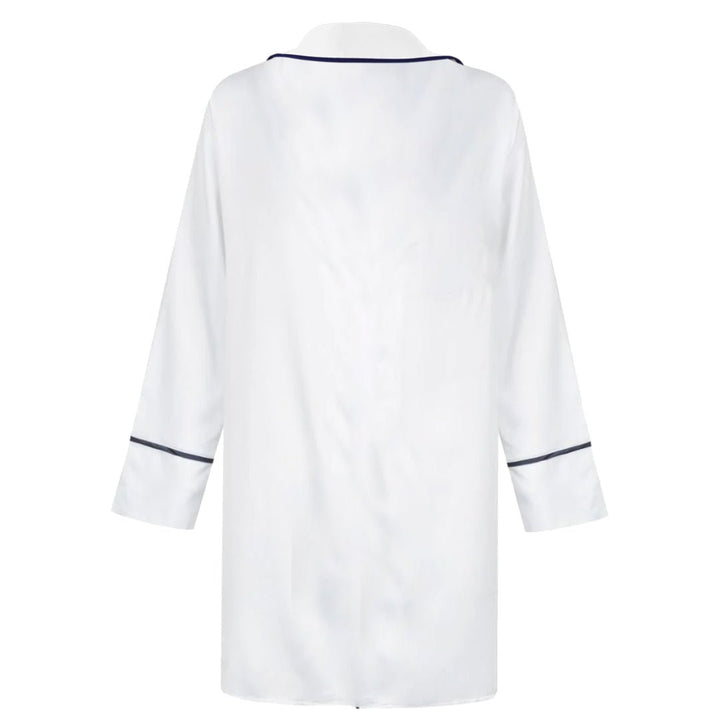 Luxe Satin Personalised Long Sleeve Boyfriend Shirt - White/Navy