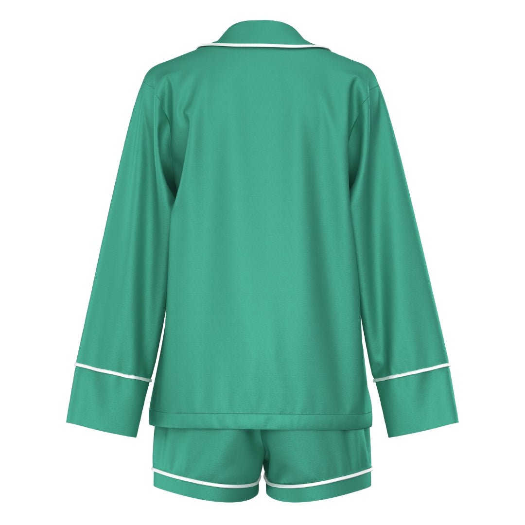 Satin Personalised Pyjama Set - Long Sleeve Emerald Green/White