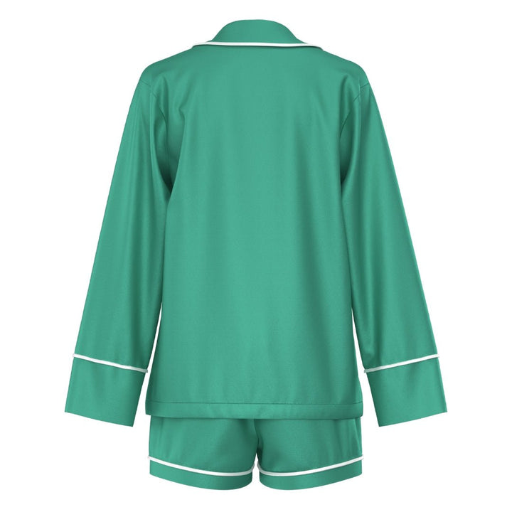 Satin Personalised Pyjama Set - Long Sleeve Emerald Green/White
