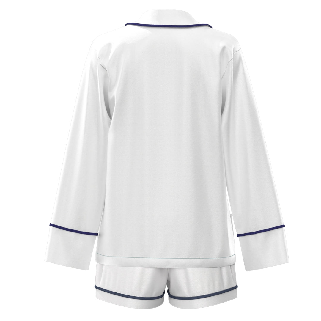 Satin Personalised Pyjama Set - Long Sleeve White/Navy (Faulty/Final Sale)