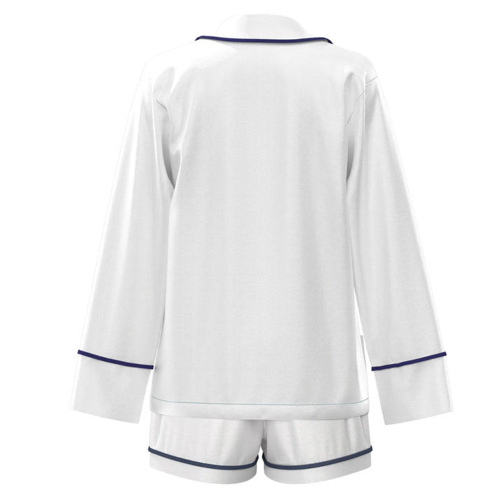 Satin Personalised Pyjama Set - Long Sleeve White/Navy (Faulty/Final Sale)