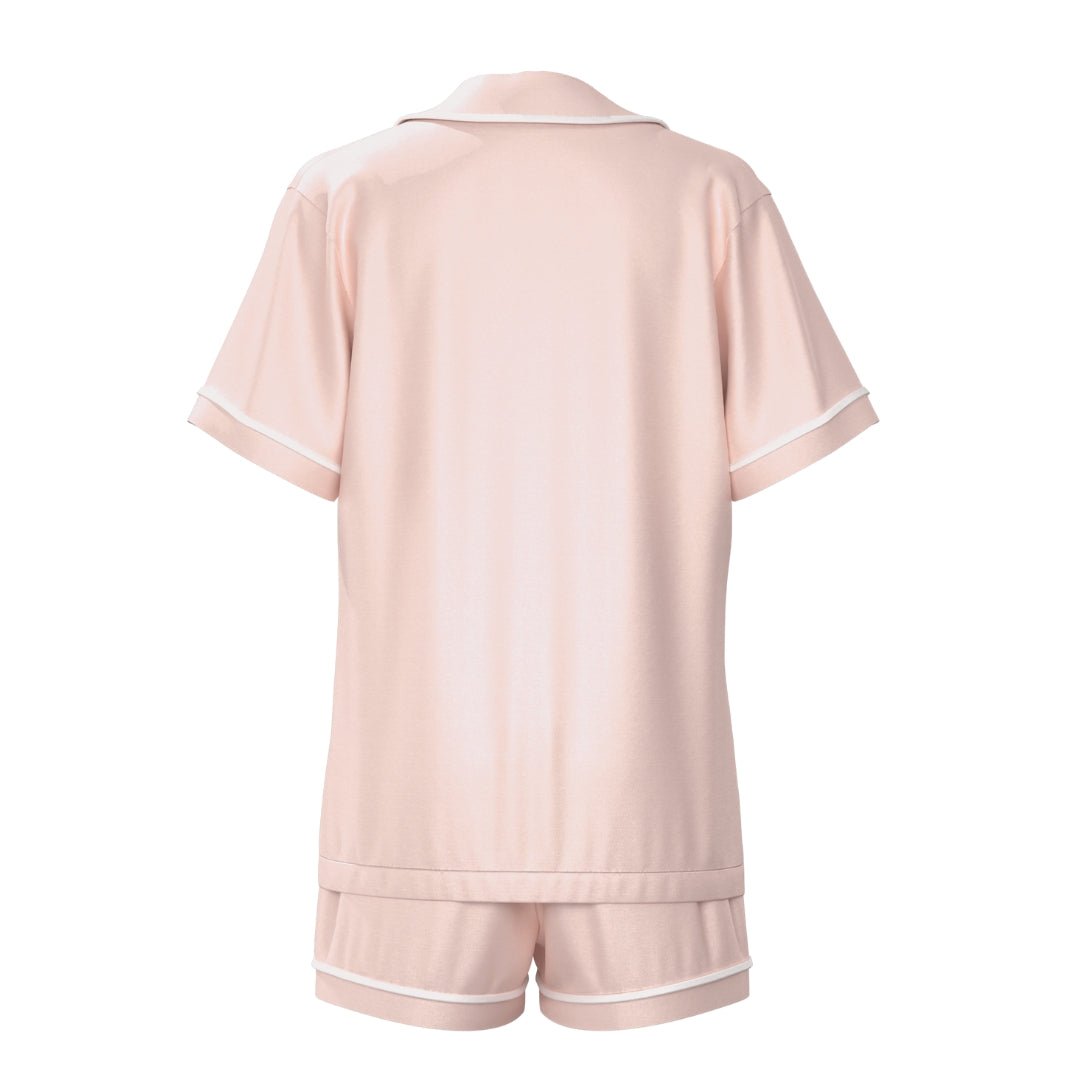 Satin Personalised Pyjama Set - Short Sleeve Dusty Pink/White
