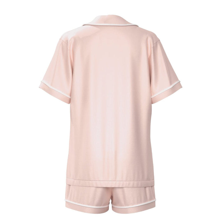 Satin Personalised Pyjama Set - Short Sleeve Dusty Pink/White