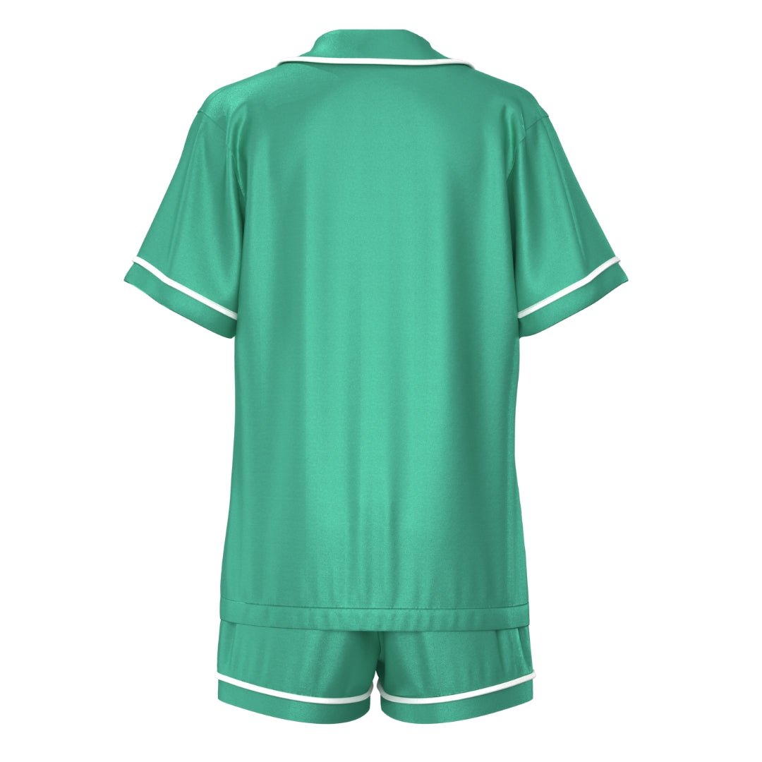 Satin Personalised Pyjama Set - Short Sleeve Emerald Green/White
