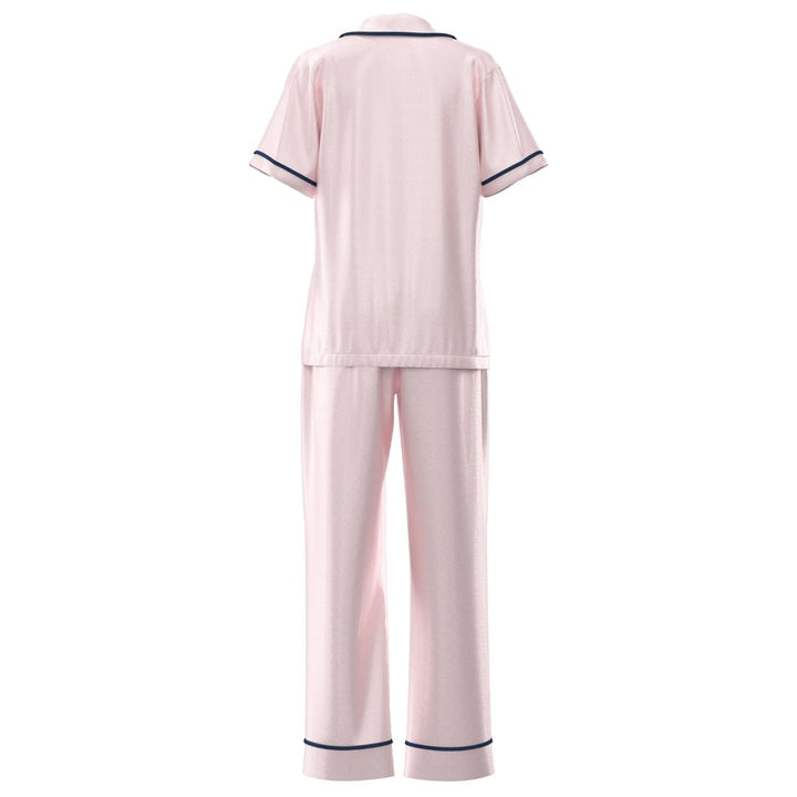 Satin Personalised Pyjama Set - Short Sleeve & Long Pants Pink/Navy (Faulty/Final Sale)