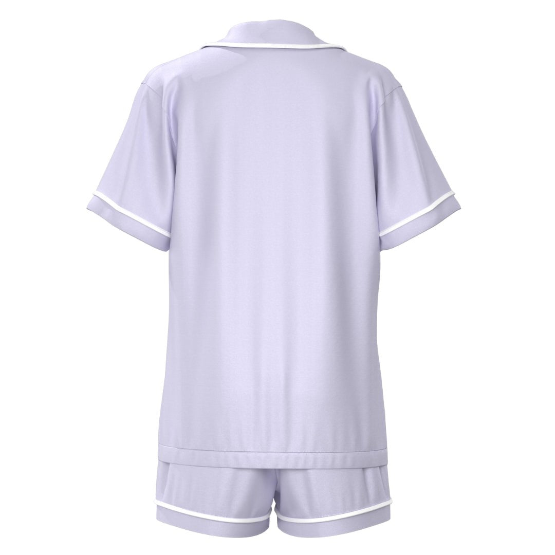 Satin Personalised Pyjama Set - Short Sleeve Pastel Purple/White