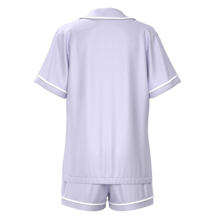 Satin Personalised Pyjama Set - Short Sleeve Pastel Purple/White