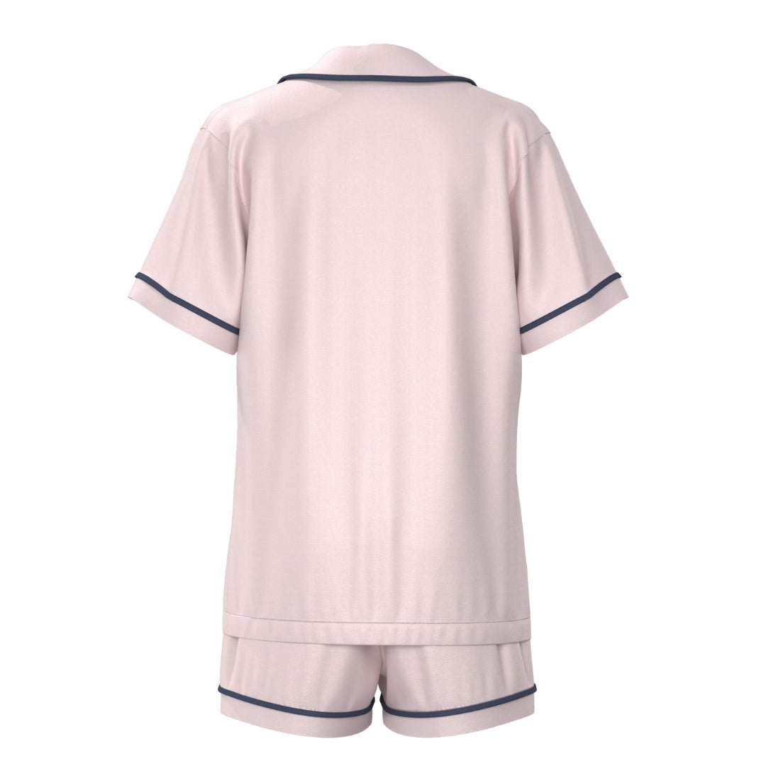 Satin Personalised Pyjama Set - Short Sleeve Pink/Navy