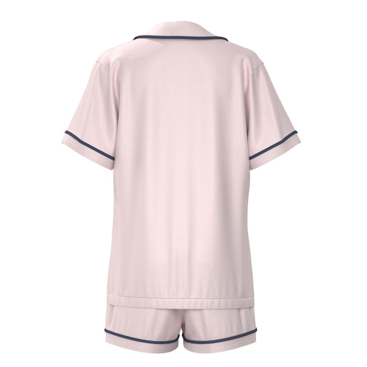 Satin Personalised Pyjama Set - Short Sleeve Pink/Navy