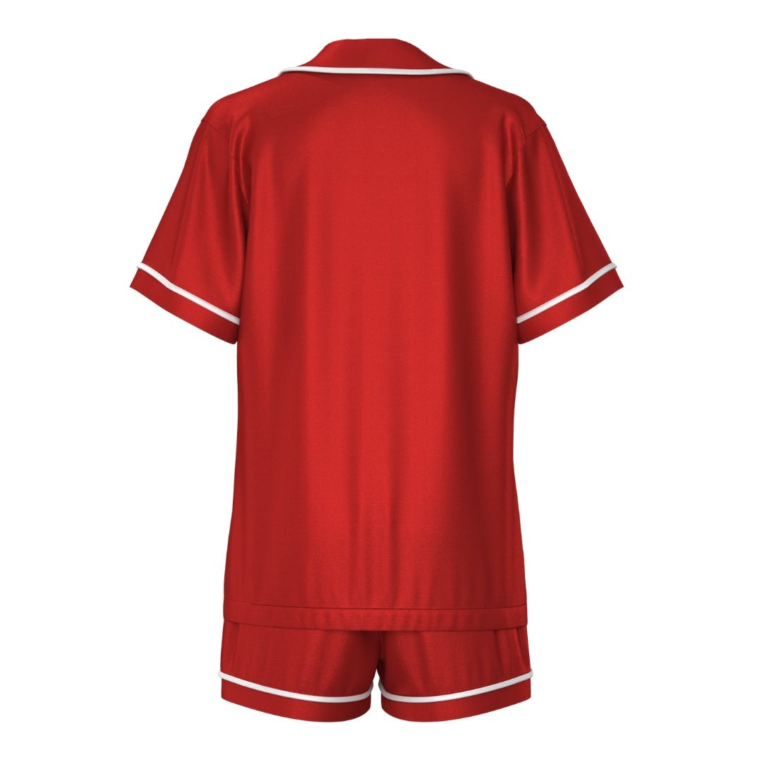 Satin Personalised Pyjama Set - Short Sleeve Red/White