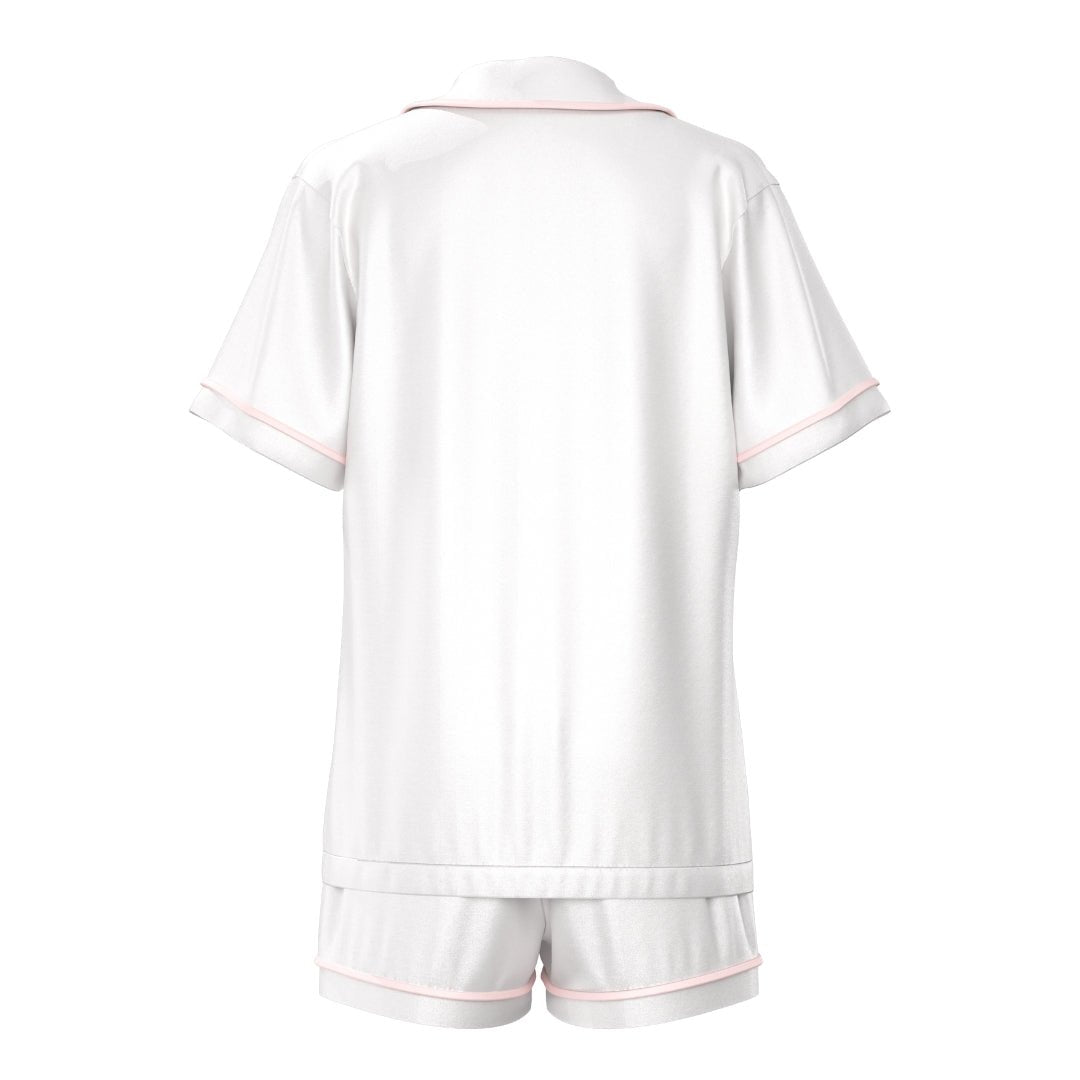 Satin Personalised Pyjama Set - Short Sleeve White/Baby Pink