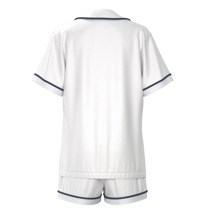 Satin Personalised Pyjama Set - Short Sleeve White/Navy