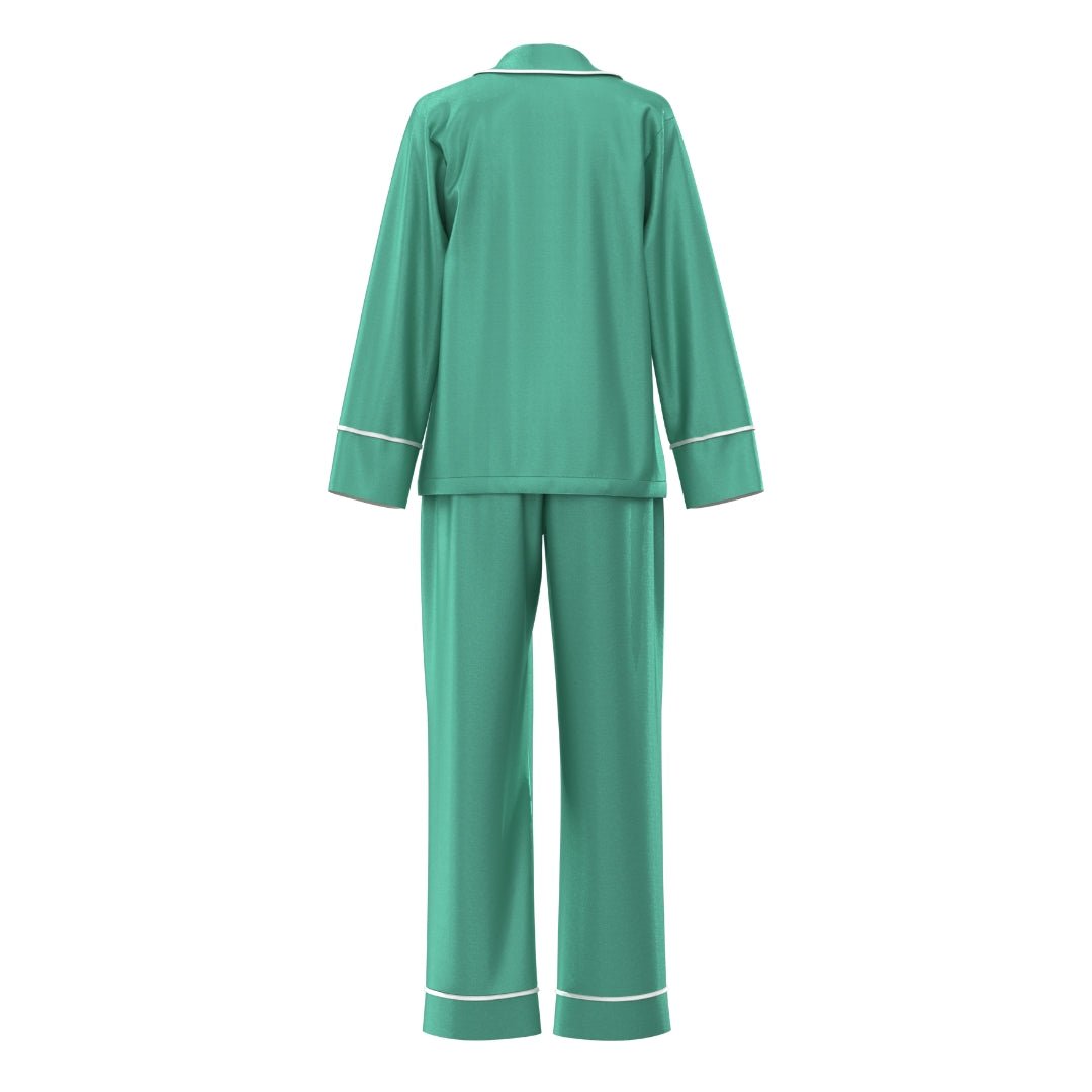 Satin Personalised Pyjama Winter Set - Long Sleeve & Long Pants Emerald Green/White