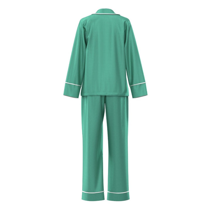 Satin Personalised Pyjama Winter Set - Long Sleeve & Long Pants Emerald Green/White