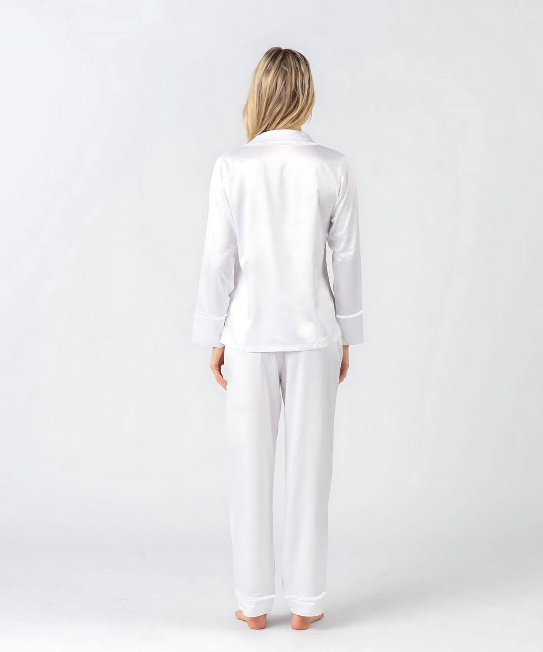 Satin Personalised Pyjama Winter Set - Long Sleeve & Long Pants White/White